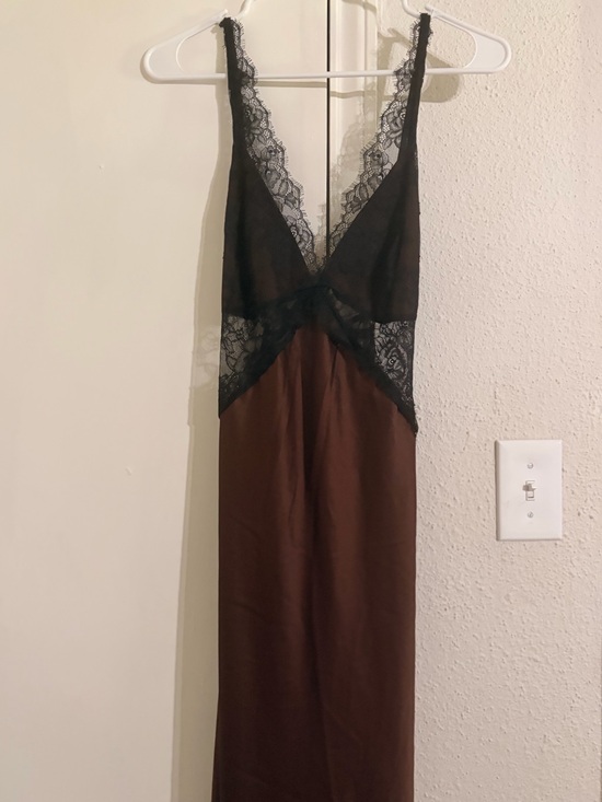 Victoria's Secret Dresses & Skirts - Victoria's Secret Black Lace and Brown Satin Slip Dress